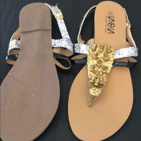 SHOES OF SOUL S.O.S | Spike Sandals Gold Silver Glitter Women’s Size 8 - Picture 3 of 3